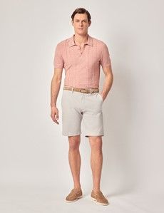 Pale Grey Garment Dyed Cotton Stretch Chino Shorts-preview3