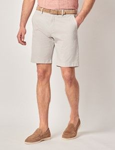 Pale Grey Garment Dyed Cotton Stretch Chino Shorts