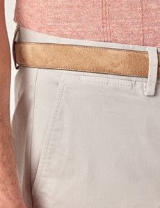 Pale Grey Garment Dyed Cotton Stretch Chino Shorts-preview1