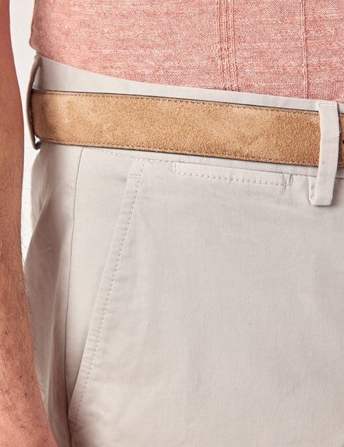 Pale Grey Garment Dyed Cotton Stretch Chino Shorts-preview