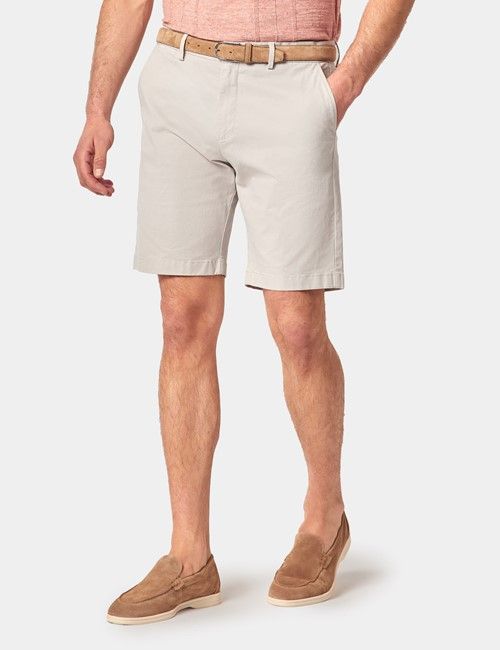 Pale Grey Garment Dyed Cotton Stretch Chino Shorts