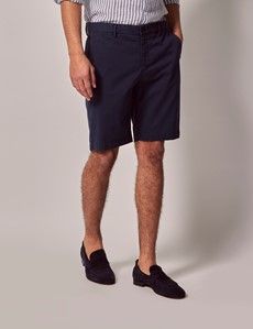 Dark Navy Garment Dyed Cotton Stretch Chino Shorts