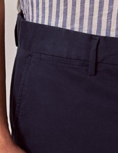 Dark Navy Garment Dyed Cotton Stretch Chino Shorts-preview1