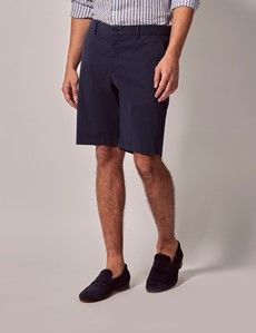 Dark Navy Garment Dyed Cotton Stretch Chino Shorts-preview3