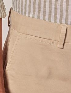 Beige Garment Dyed Cotton Stretch Chino Shorts-preview1