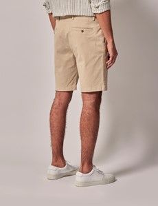 Beige Garment Dyed Cotton Stretch Chino Shorts-preview2