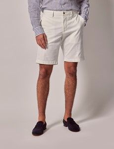 White Garment Dyed Cotton Stretch Chino Shorts