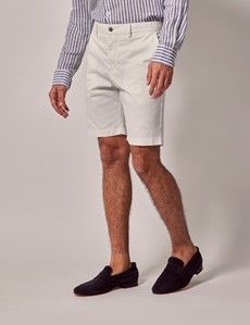 White Garment Dyed Cotton Stretch Chino Shorts-preview3