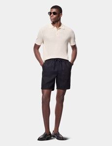 Black Linen Drawstring Shorts - Machine Washable
