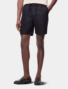 Black Linen Drawstring Shorts - Machine Washable