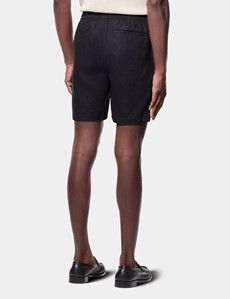 Black Linen Drawstring Shorts - Machine Washable
