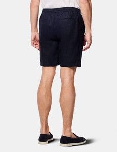 Navy Linen Drawstring Shorts - Machine Washable