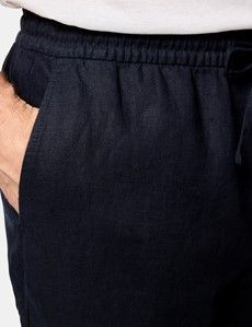 Navy Linen Drawstring Shorts - Machine Washable