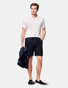 Navy Linen Drawstring Shorts - Machine Washable