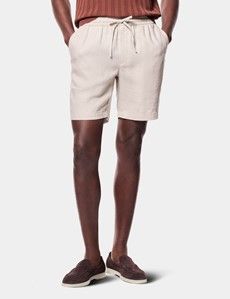 Stone Linen Drawstring Shorts - Machine Washable