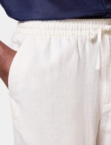 White Linen Drawstring Shorts - Machine Washable