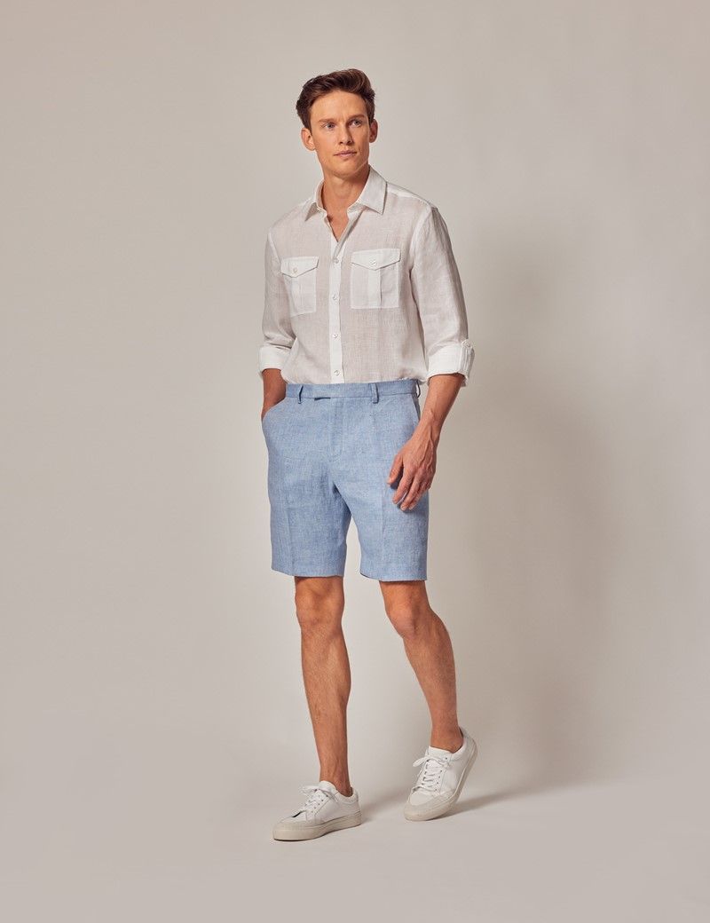 Light Blue Herringbone Italian Linen Shorts – 1913 Collection | Hawes ...