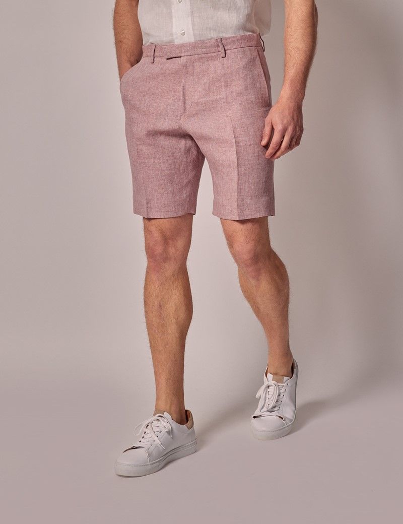 Pink linen shorts best sale