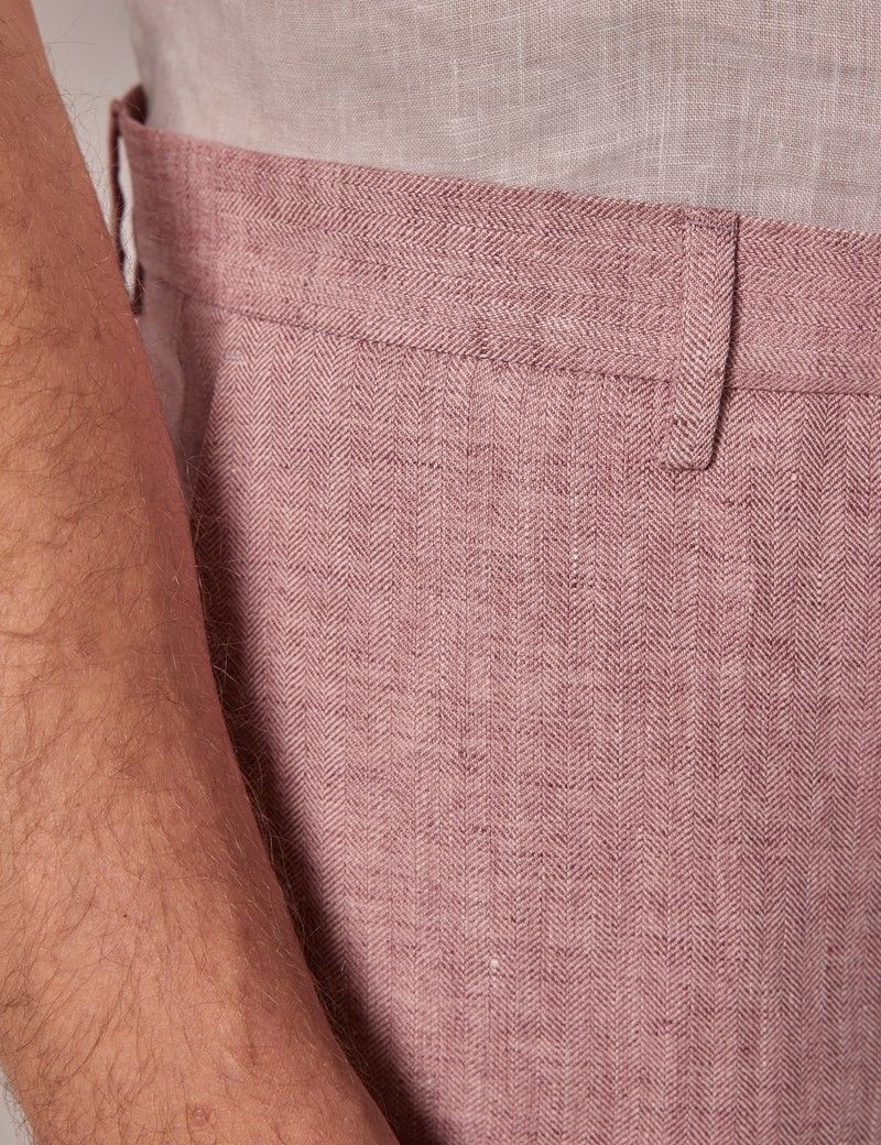 Men s Pink Herringbone Italian Linen Shorts 1913 Collection Hawes Curtis