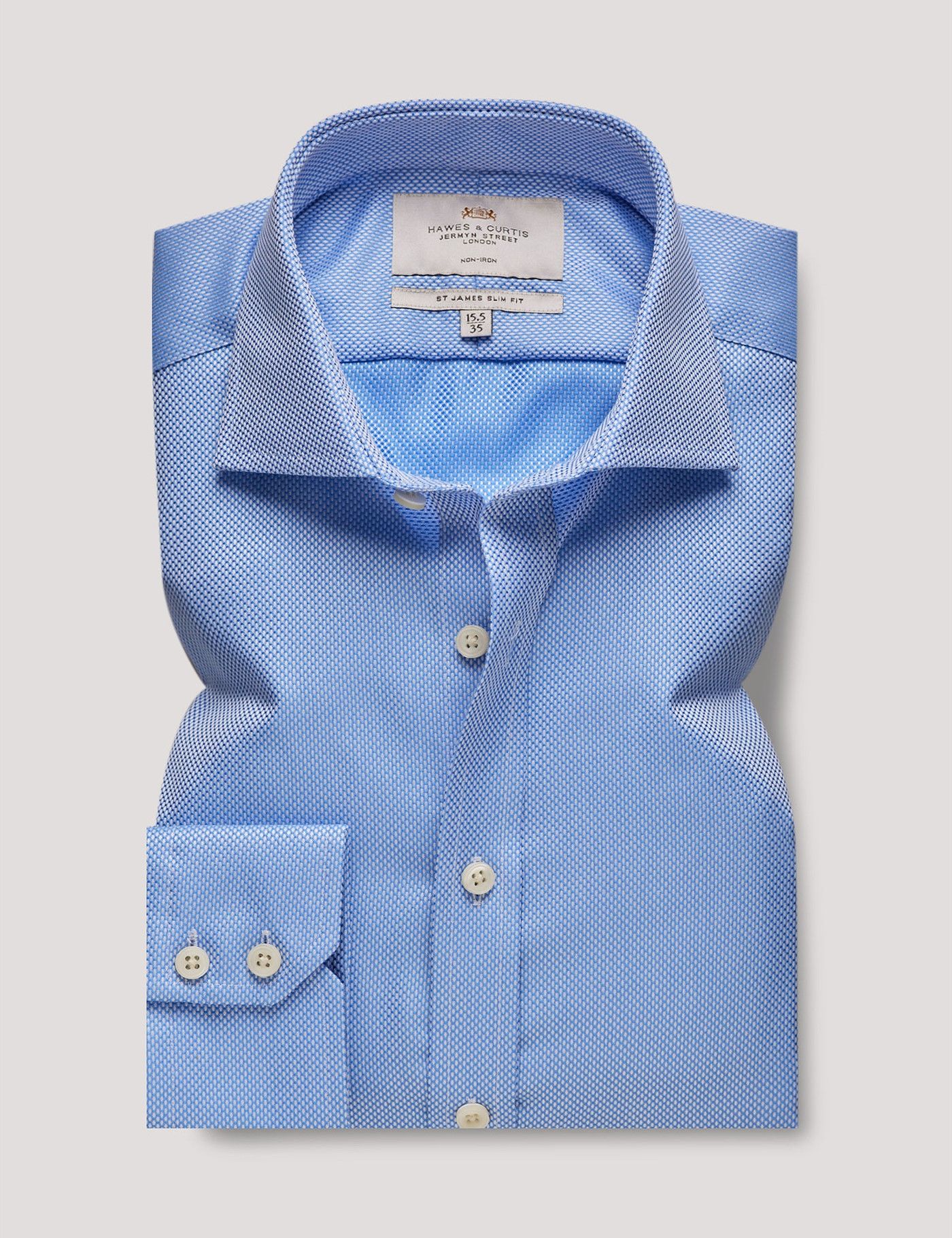 Slim Fit Blue Dobby Non-Iron Shirt-preview