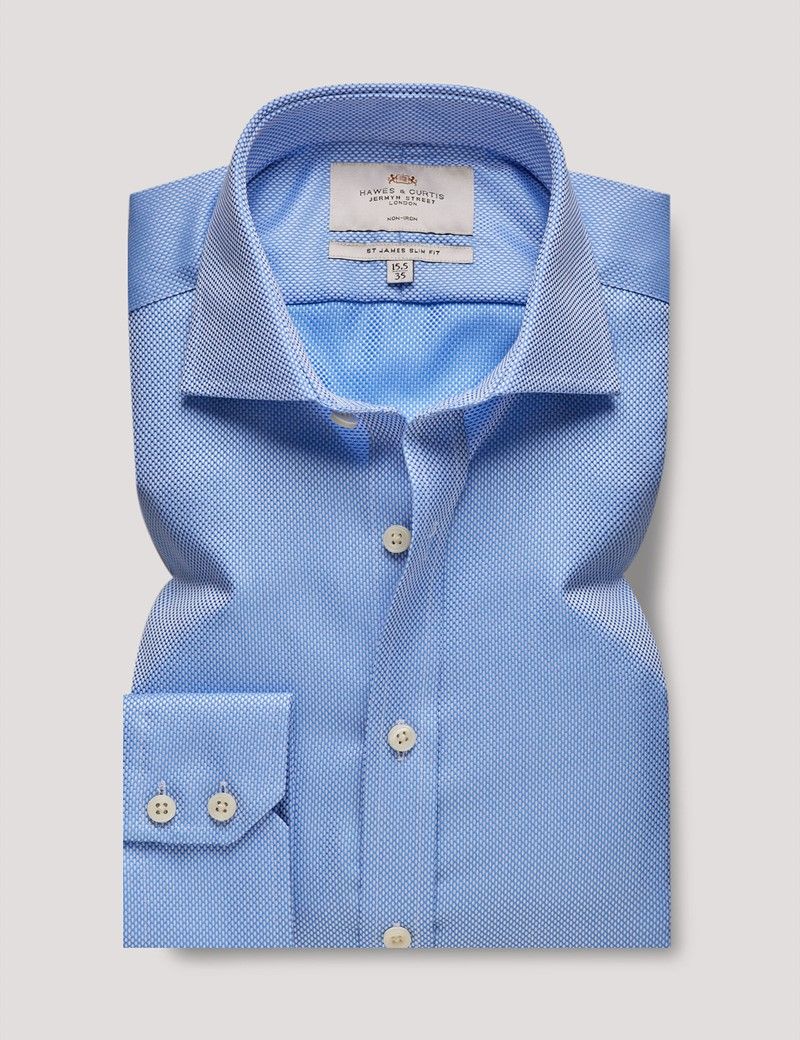 Slim Fit Blue Dobby Non-Iron Shirt-preview