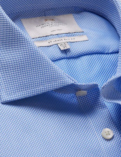 Non-Iron Blue Dobby Slim Shirt - Windsor Collar
