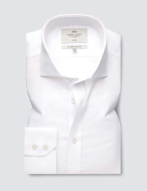 Non-Iron White Textured Weave Slim Shirt - Windsor Collar-preview