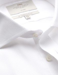 Non-Iron White Textured Weave Slim Shirt - Windsor Collar
