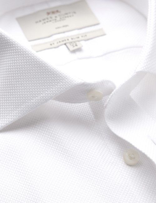 Non-Iron White Textured Weave Slim Shirt - Windsor Collar