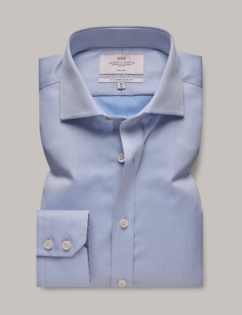 Slim Fit Blue Twill Non-Iron Shirt-preview