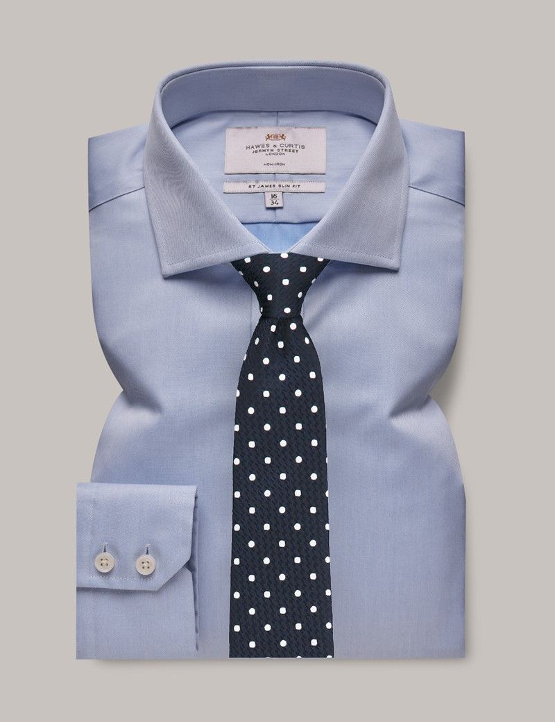 Men's Non Iron Blue Twill Slim Shirt - Windsor Collar