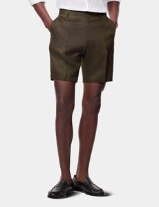 Dark Green Linen Shorts