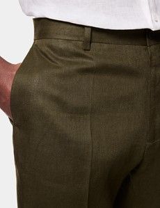Dark Green Linen Shorts