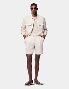 Beige Pleated Linen Shorts