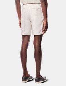 Beige Pleated Linen Shorts