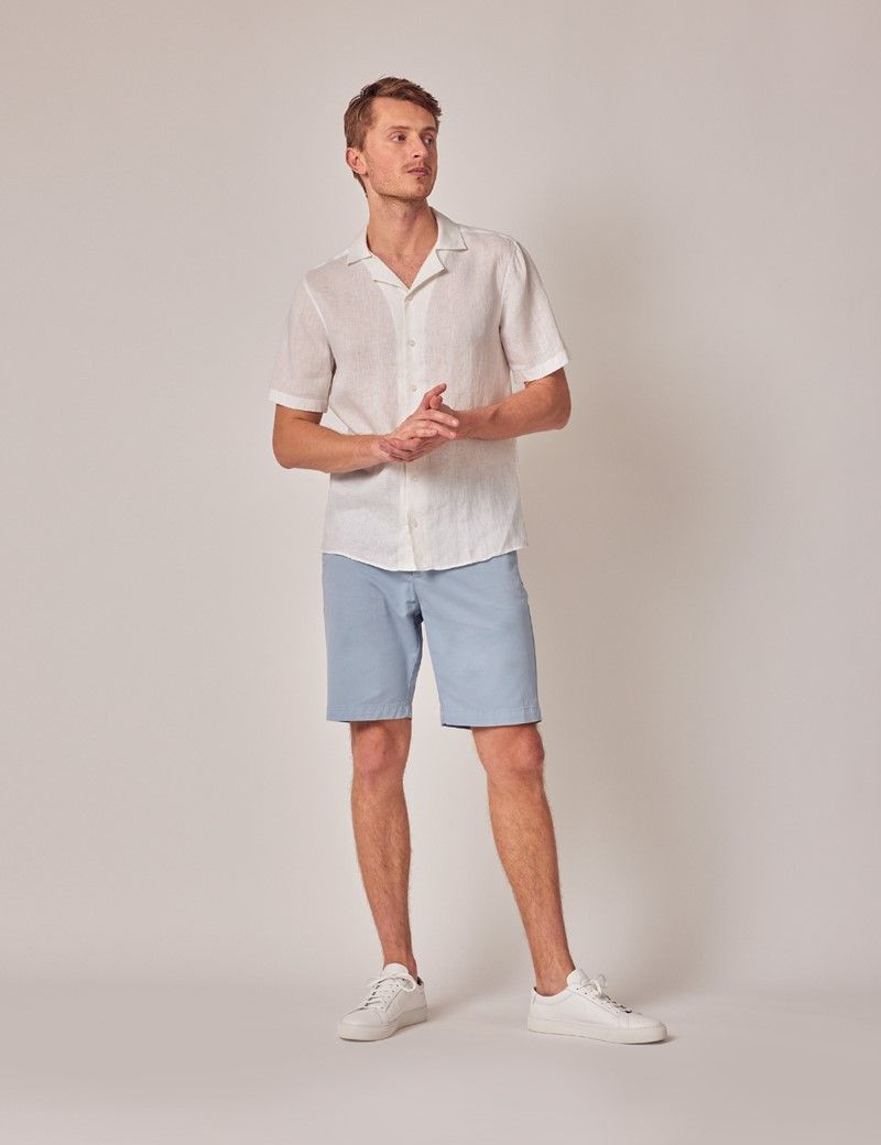 Light Blue Garment Dyed Organic Cotton Chino Shorts | Hawes & Curtis