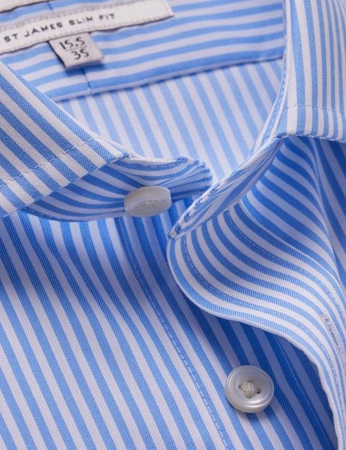 Non-Iron Blue & White Bengal Stripe Slim Shirt - Windsor Collar