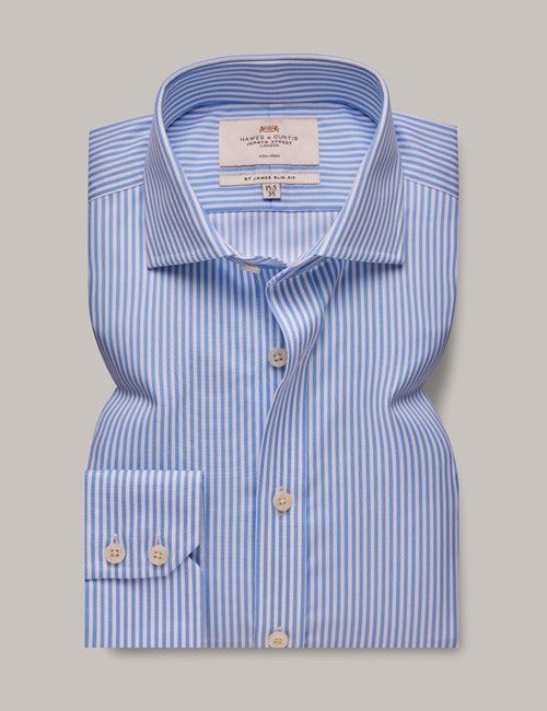 Non-Iron Blue & White Bengal Stripe Slim Shirt - Windsor Collar-preview