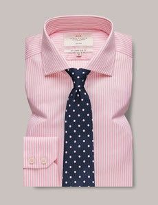 Slim Fit Pink & White Bengal Stripe Twill Non-Iron Shirt