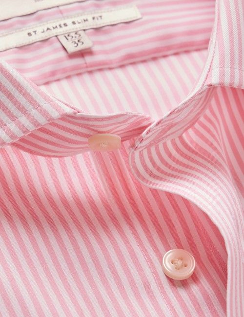 Non-Iron Pink & White Bengal Stripe Slim Shirt - Windsor Collar