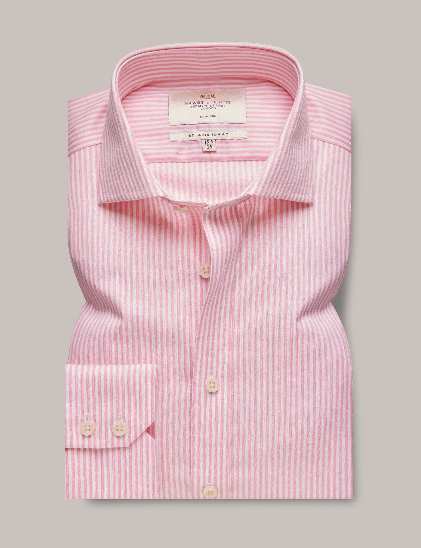 Slim Fit Pink & White Bengal Stripe Non-Iron Shirt-preview