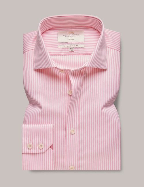 Non-Iron Pink & White Bengal Stripe Slim Shirt - Windsor Collar-preview
