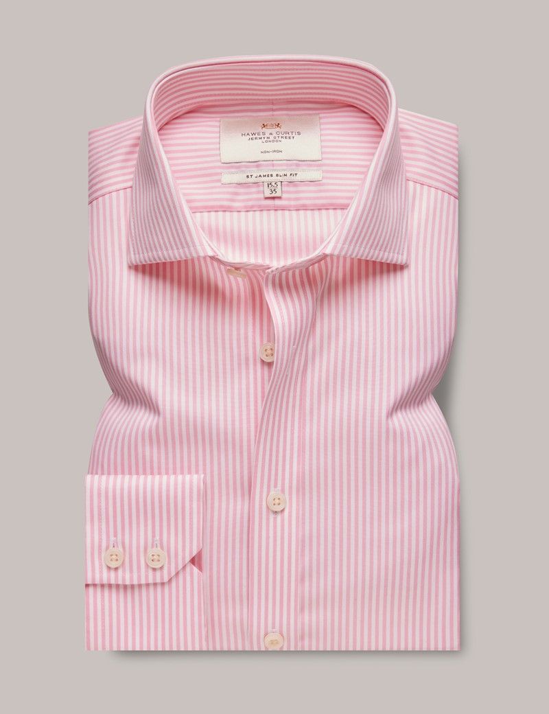 Slim Fit Pink & White Bengal Stripe Non-Iron Shirt-preview