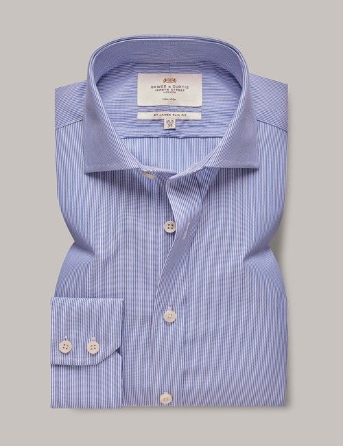 Non-Iron Blue & White Fine Stripe Slim Shirt - Windsor Collar-preview