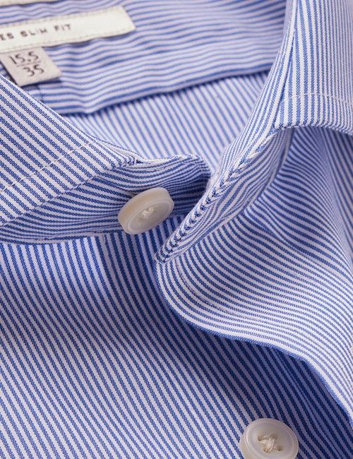 Non-Iron Blue & White Fine Stripe Slim Shirt - Windsor Collar