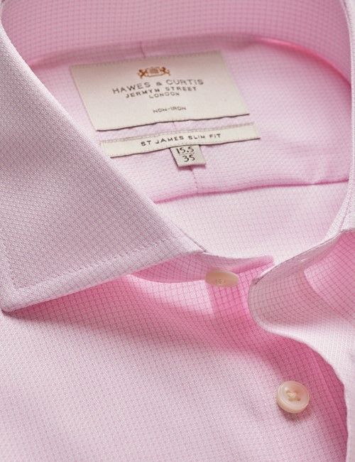 Non-Iron Pink & White Textured Weave  Slim Shirt - Windsor Collar