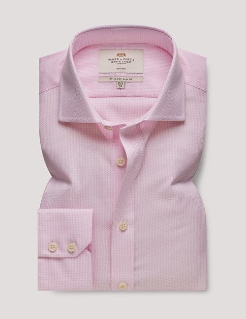 Non-Iron Pink & White Textured Weave  Slim Shirt - Windsor Collar-preview