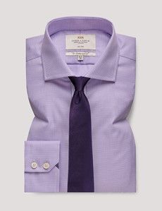 Non-Iron Lilac & White Textured Weave Slim Shirt - Windsor Collar-preview2