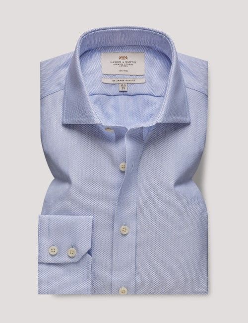 Slim Fit Blue & White Textured Weave Non-Iron Shirt-preview