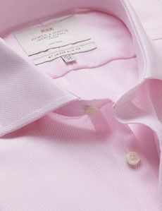 Non-Iron Pink & White Textured Weave Slim Shirt - Windsor Collar